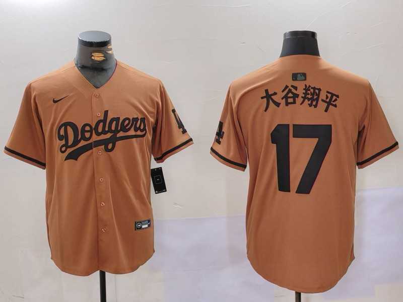 Men%27s Los Angeles Dodgers #17 Shohei Ohtani Brown Cool Base Stitched Baseball Jerseys